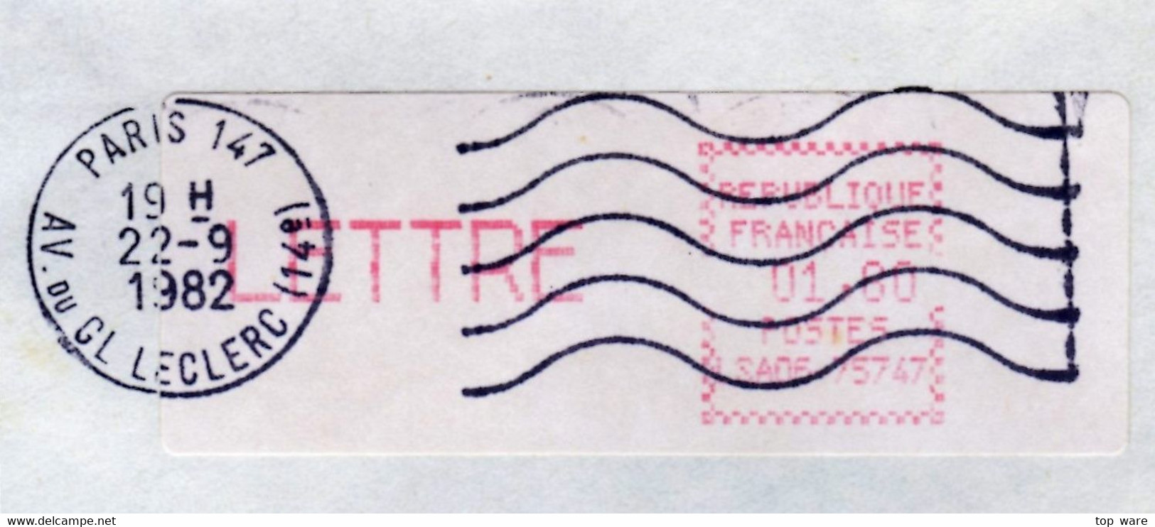 France ATM Vignette LSA06-75747 / Michel 3.1.4 Zb / LETTRE 1,80 FF / Paris 147 / LSA Distributeurs Automatenmarken - 1981-84 Types « LS » & « LSA » (prototypes)