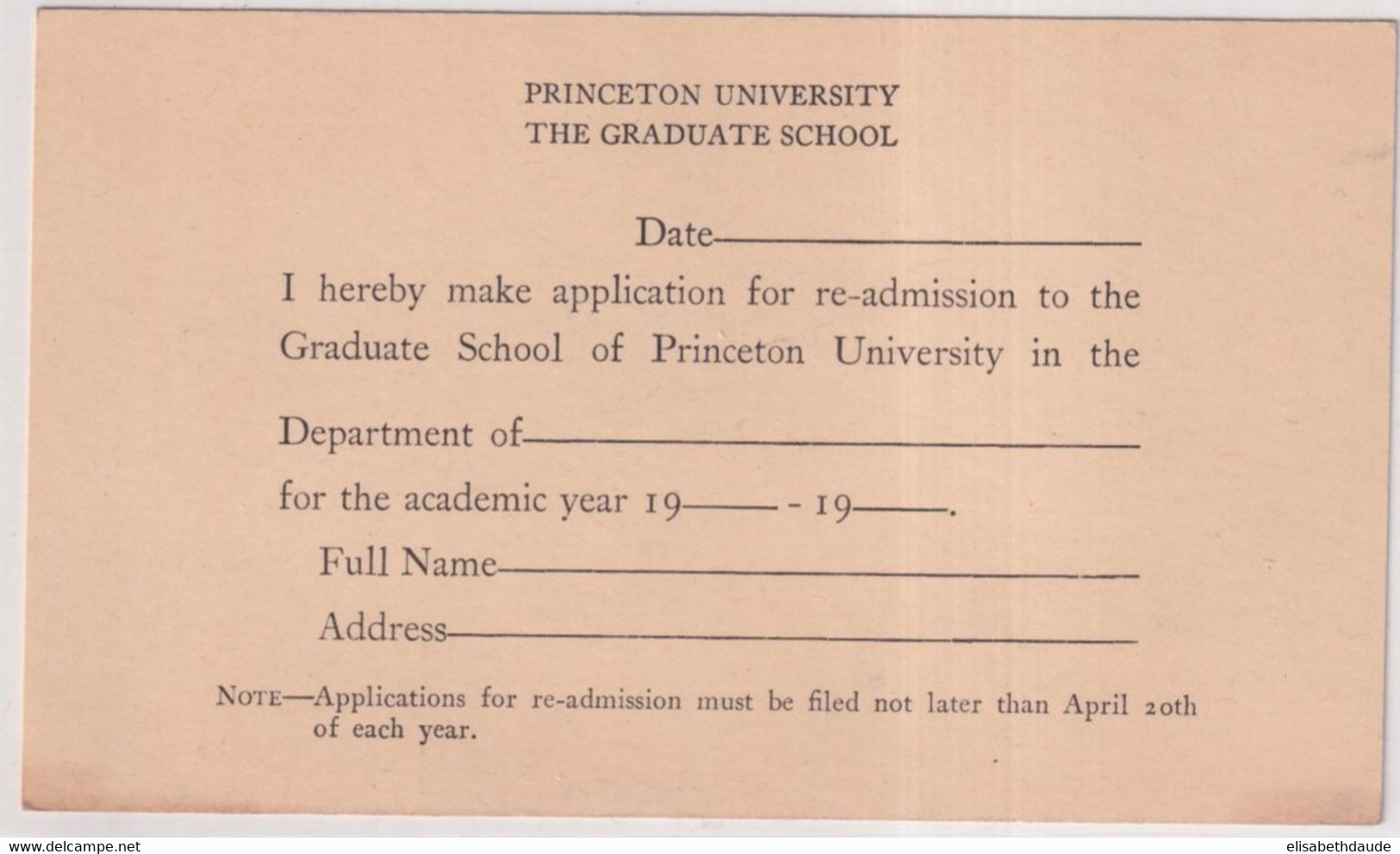 USA - CARTE ENTIER Avec REPIQUAGE PRIVE GRADUATE SCHOOL De PRINCETON (NEW JERSEY) - 1901-20