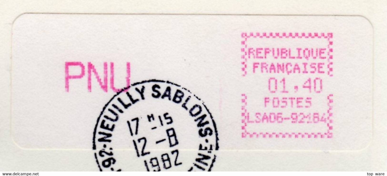 France ATM Vignette LSA06-92184 / Michel 3.1.5 Xd / PNU 1,40 FF / Neuilly Sablons / LSA Distributeurs Automatenmarken - 1981-84 LS & LSA Prototipi