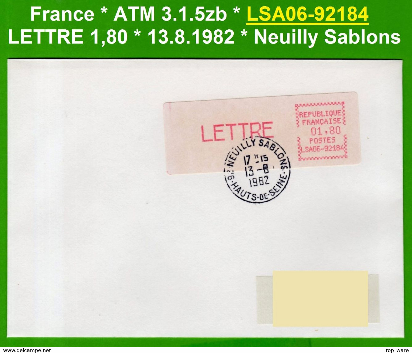 France ATM Vignette LSA06-92184 / Michel 3.1.5 Zb / LETTRE 1,80 FF / Neuilly Sablons / LSA Distributeurs Automatenmarken - 1981-84 LS & LSA Prototypen