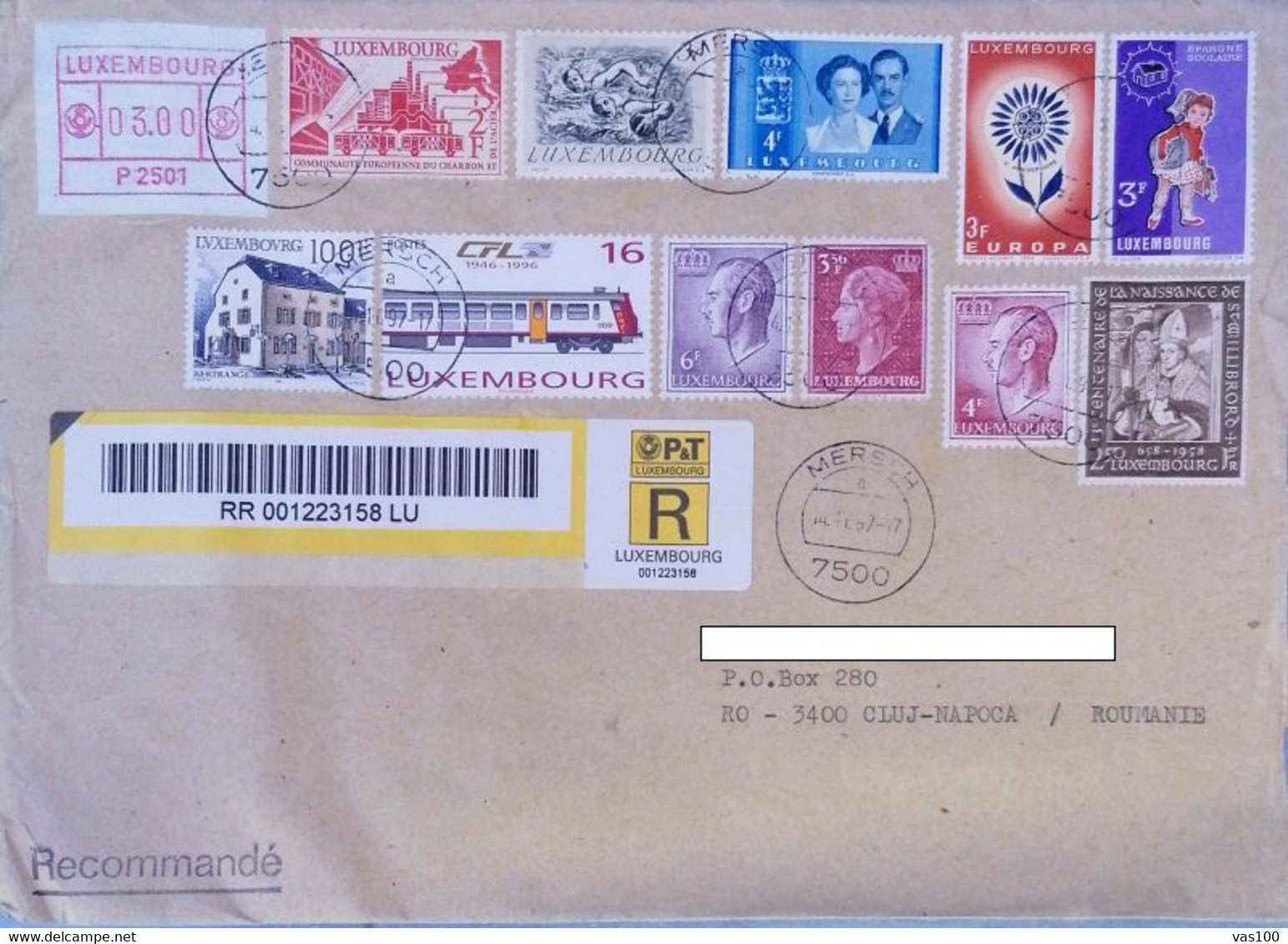 ROYALS, ARCHITECTURE, TRAIN, SWIMMING, EUROPA, STUDENT, STAMPS ON REGISTERED COVER, 1997, LUXEMBOURG - Lettres & Documents