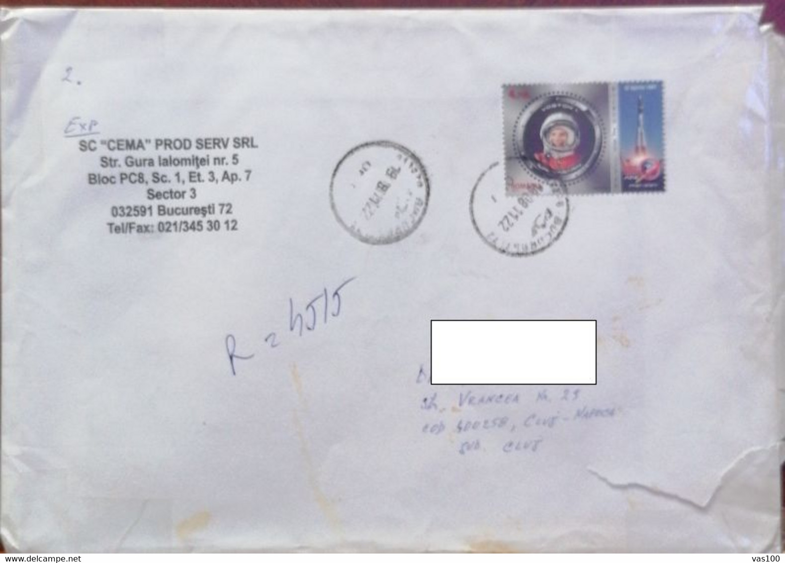 SPACE SHUTTLE, VOSTOK 1, YURI GAGARIN, STAMP ON REGISTERED COVER, 2011, ROMANIA - Lettres & Documents