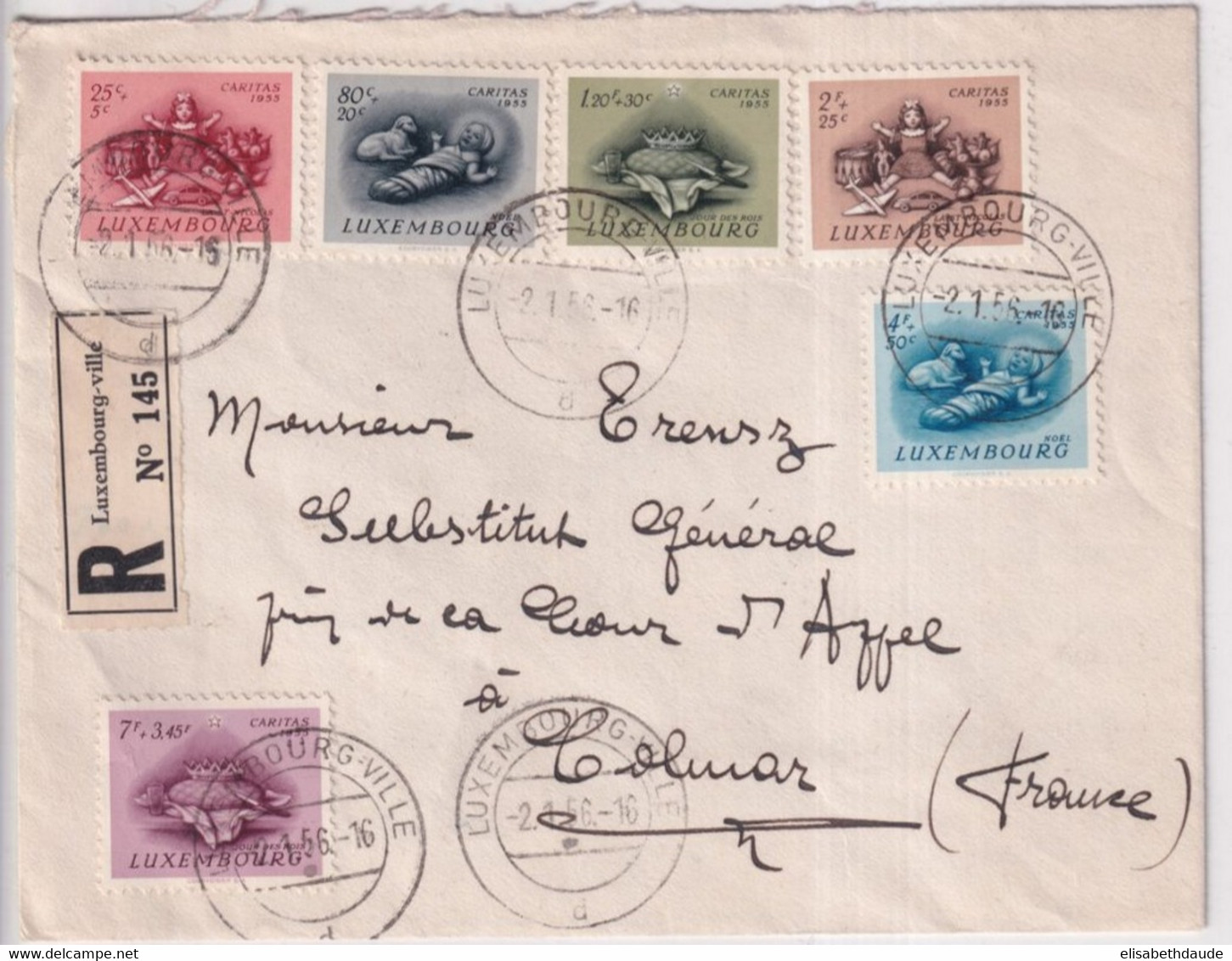 LUXEMBOURG - 1956 - SERIE COMPLETE YVERT 500/505 Sur ENVELOPPE RECOMMANDEE => COLMAR - Lettres & Documents