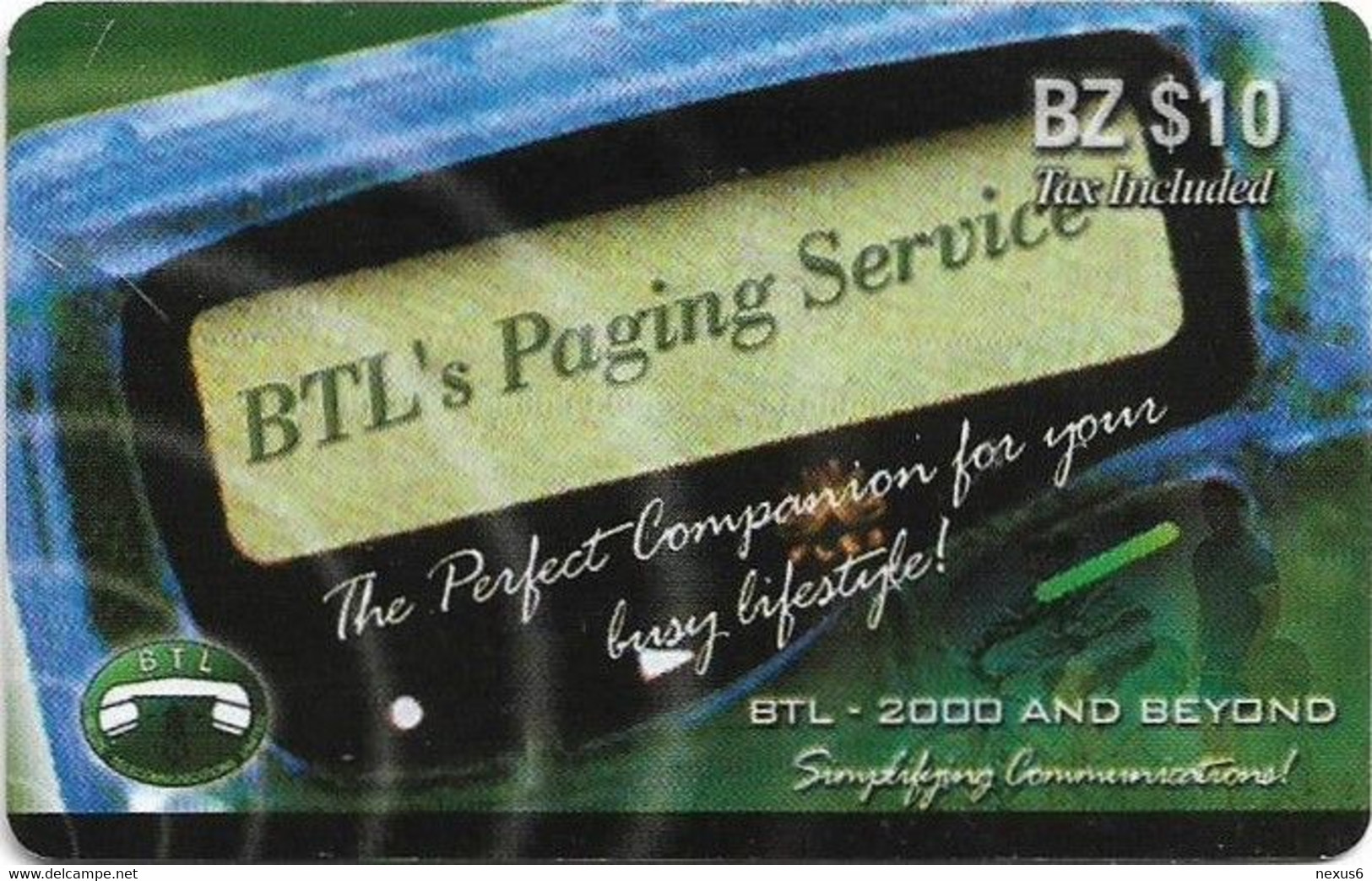 Belize - BTL - BTL's Paging Service, Remote Mem. $10Bz, Used - Belize