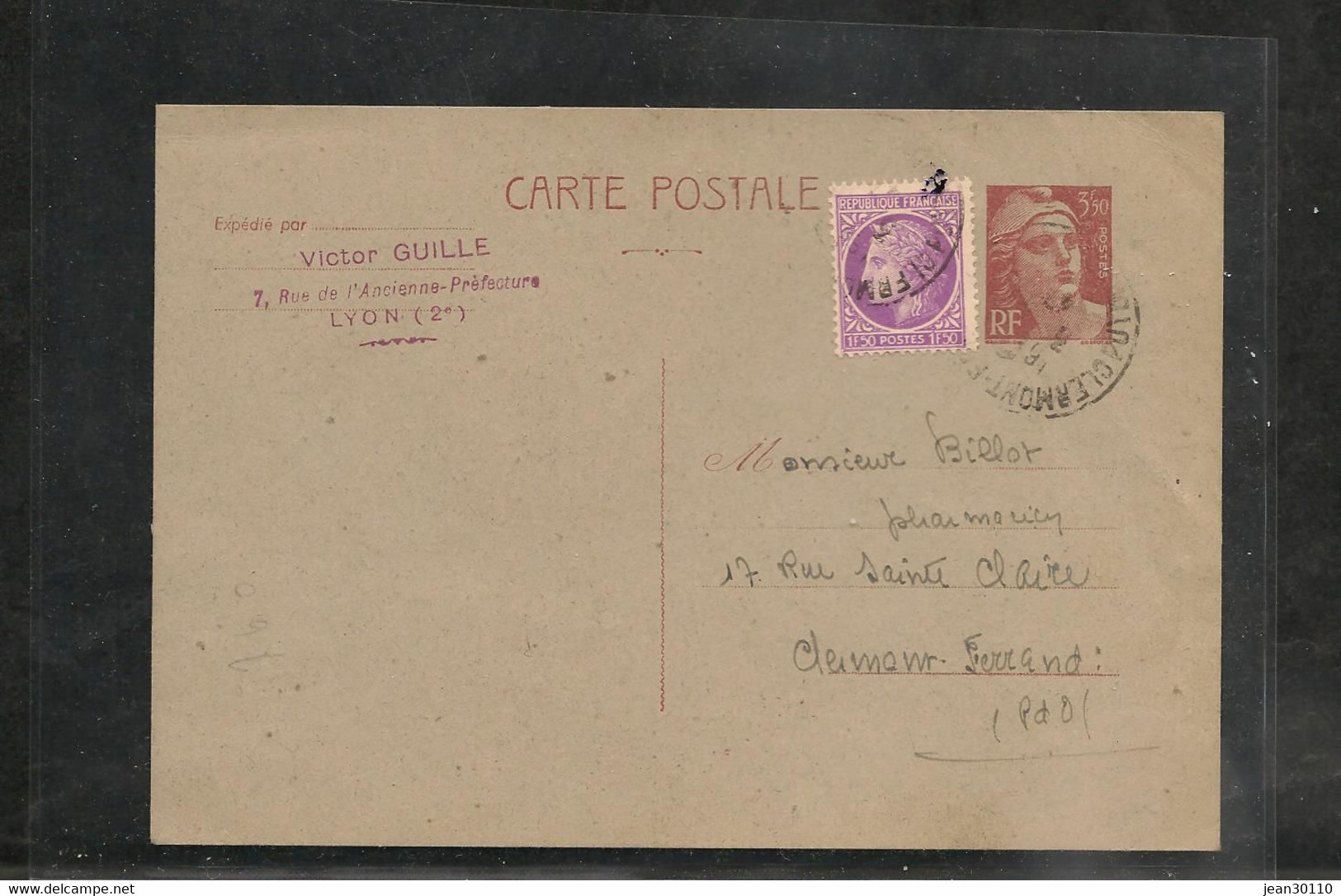 4-11-47 ENTIER POSTAL  MARIANNE DE GANDON N°716B  + CÉRÈS DE MAZELIN N° 679 SUR CARTE POSTALE - Karten/Antwortumschläge T