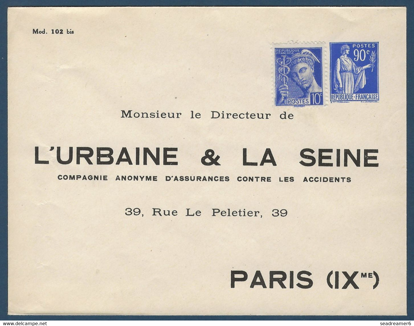 FRANCE : ENTIER POSTAL Neuf 90c Type Paix. EPTSC . " L'URBAINE ET LA SEINE" . TB . Mod 102 Bis RR - Bigewerkte Envelop  (voor 1995)