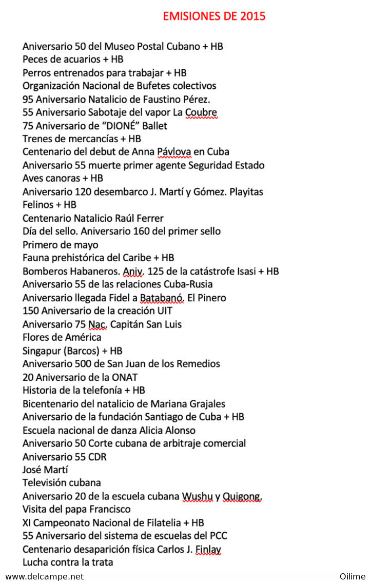 CUBA EMISIONES DE 2015. MNH. VALOR CATÁLOGO EDIFIL 160 € - Años Completos