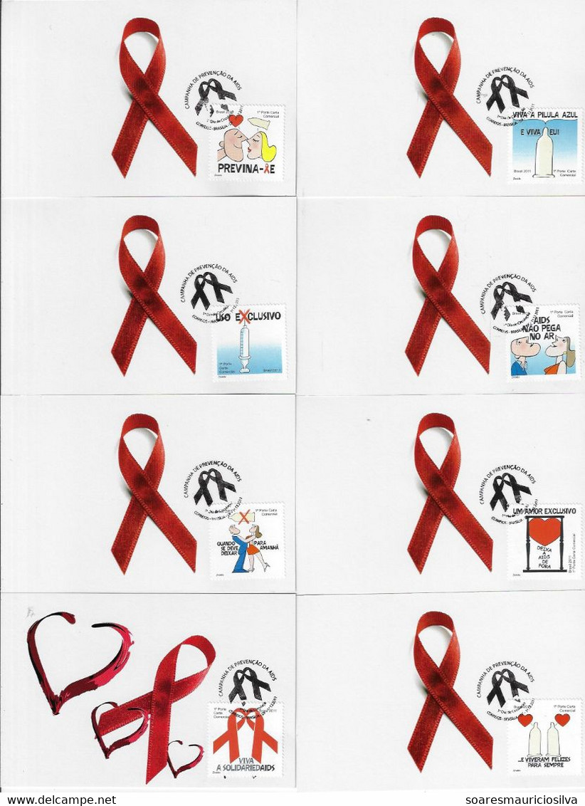 Brazil 2011 Complete Series With 8 Maximum Card AIDS Prevention Campaign Medicine Disease - Maximum Cards