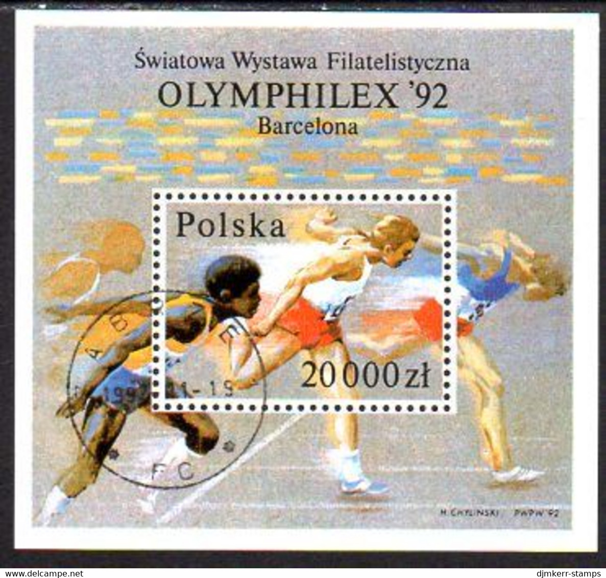 POLAND 1992 Olymphilex  Block  Used.  Michel Block 118A - Gebruikt