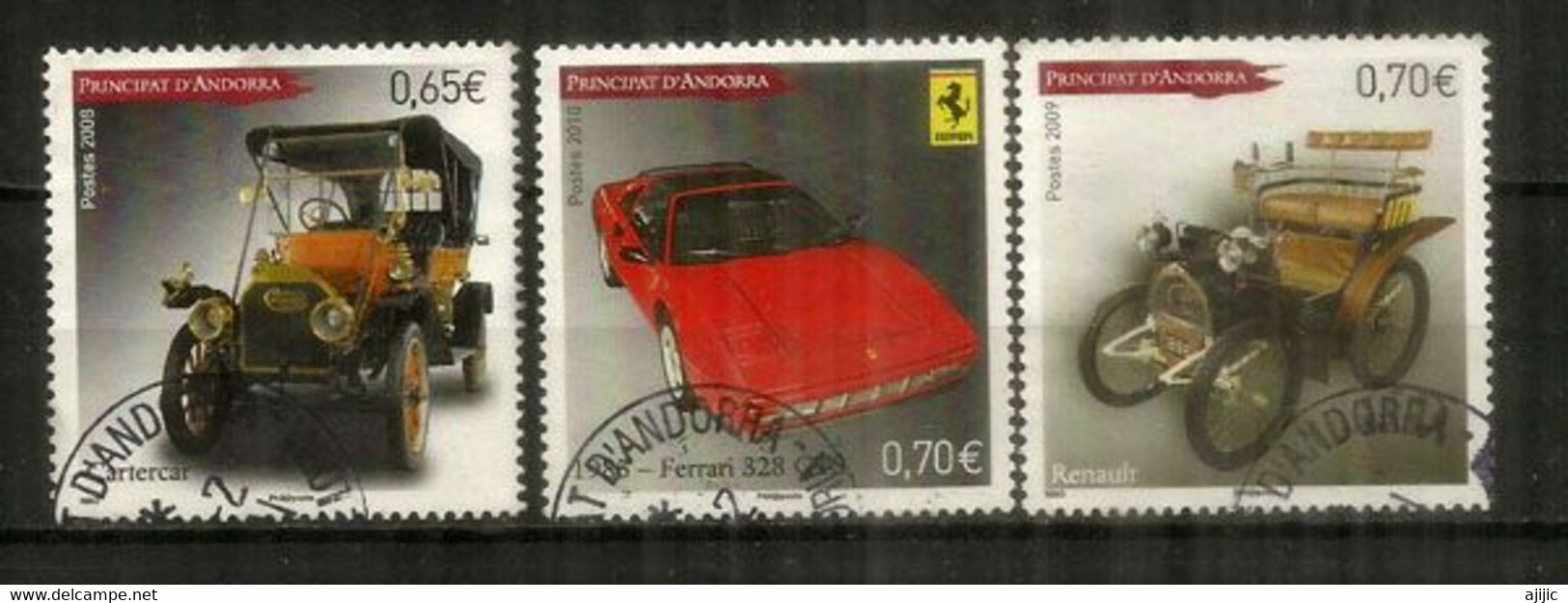 Renault A 1899, Cartercar 1912,Ferrari GTS 1985.  3 Timbres Oblitérés, 1 ère Qualité D'Andorre - Gebruikt