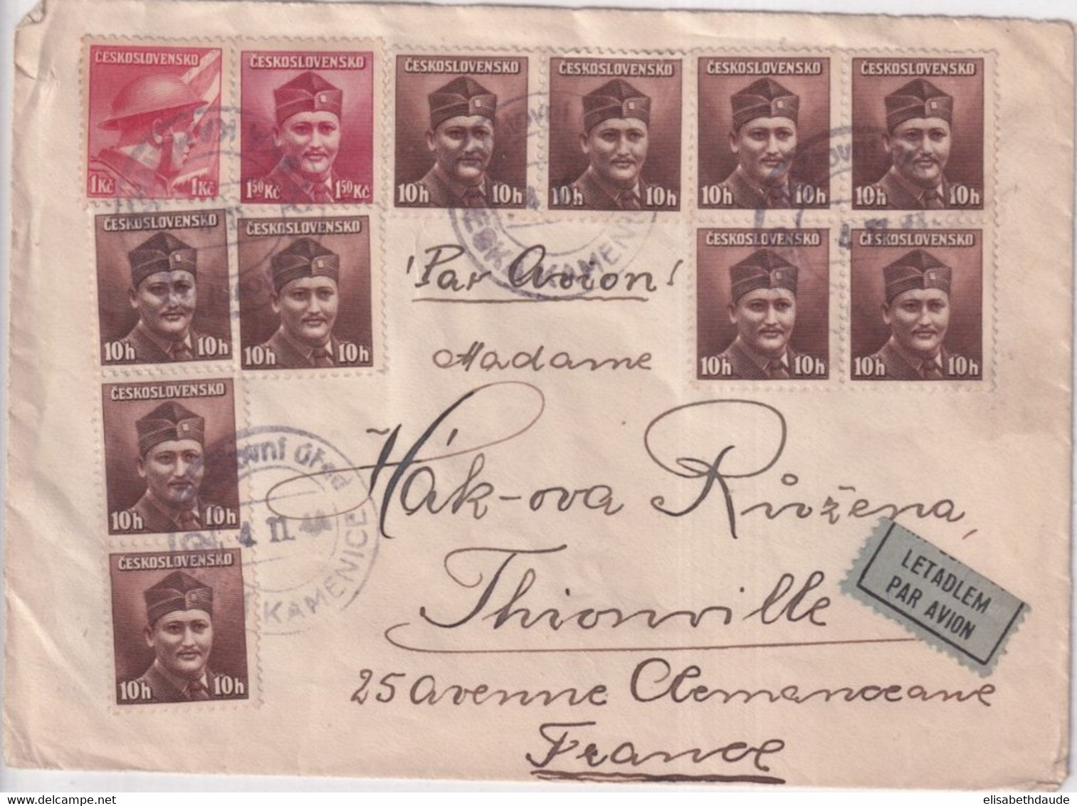 TCHECOSLOVAQUIE - 1945 - CACHET PROVISOIRE De CESKA KAMENICE Sur DEVANT De LETTRE => THIONVILLE - Brieven En Documenten