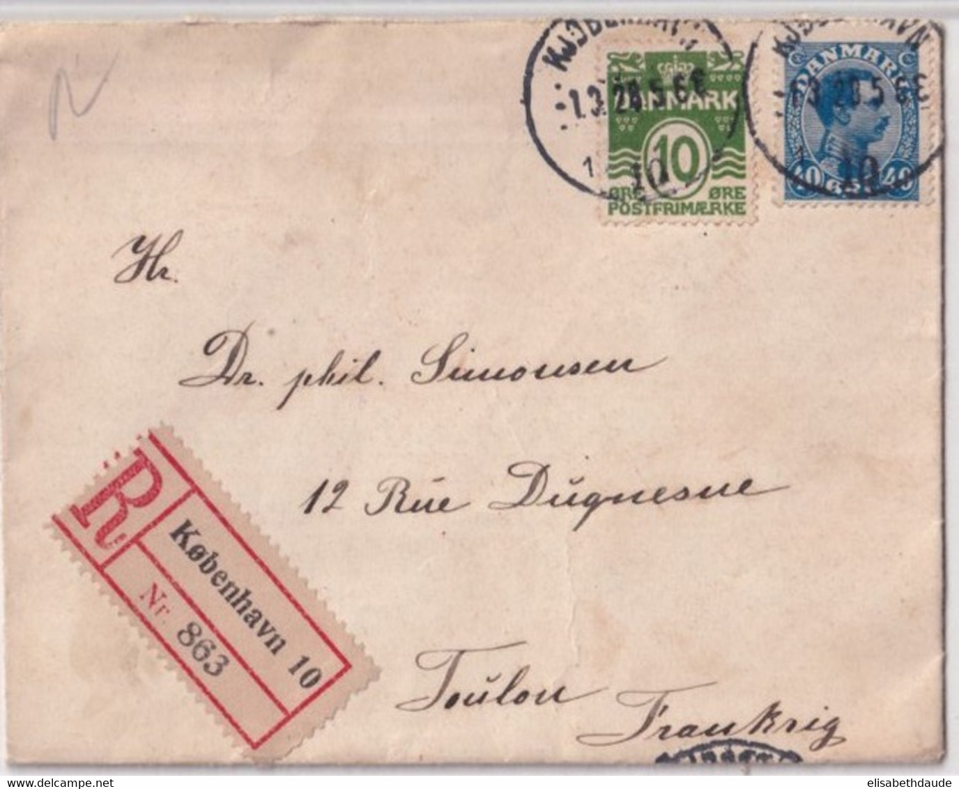 DANMARK - 1928 - ENVELOPPE RECOMMANDEE De COPENHAGUE => TOULON - Briefe U. Dokumente