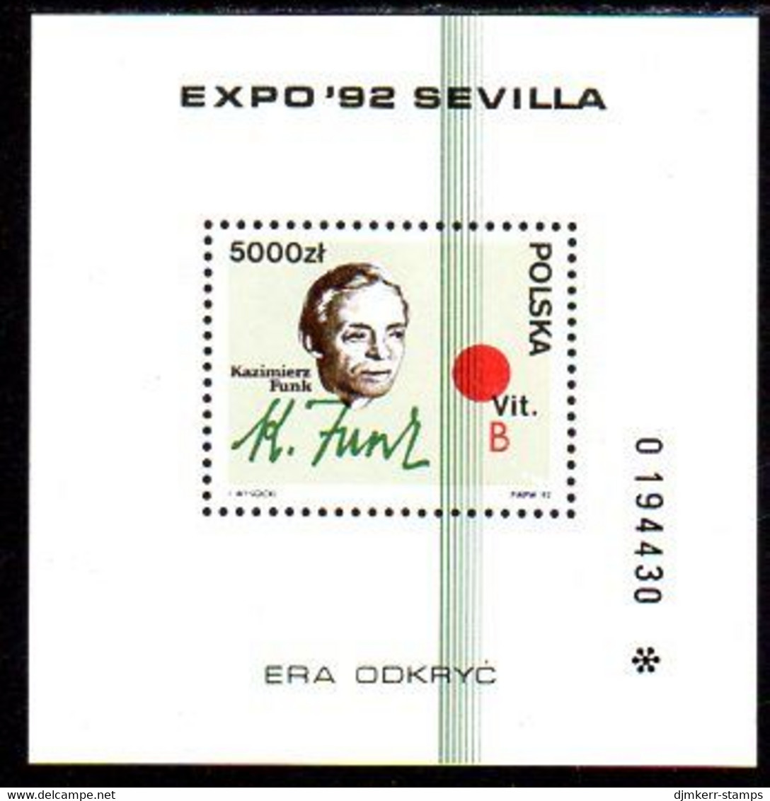 POLAND 1992 World Exhibition: Personalities Block MNH / **.  Michel Block 116 - Nuovi