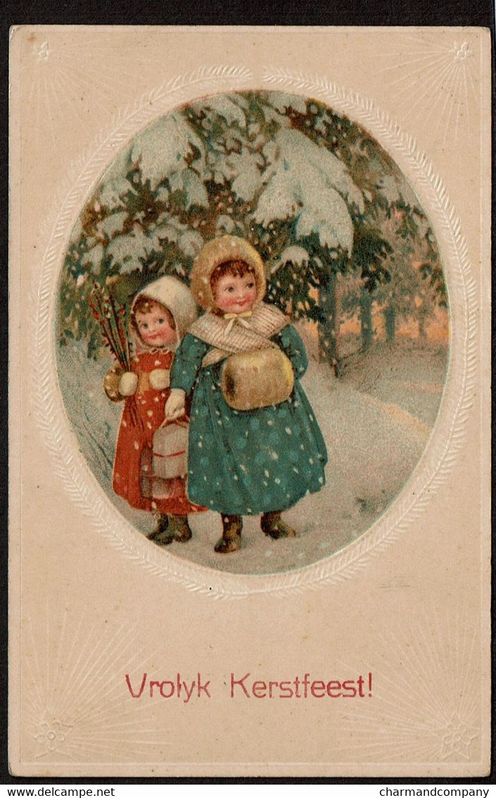 Carte Illustrée - Vrolyk Kerstfeest ! - Médaillon - Fillettes Dans La Neige  - Style Pauli Ebner - Voir Scans - 1900-1949