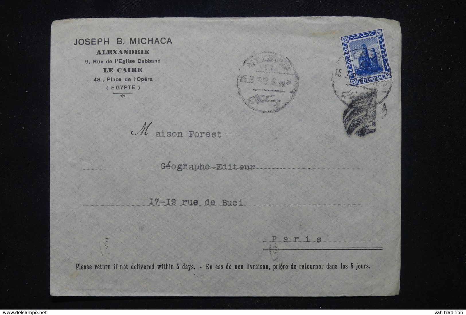 EGYPTE - Enveloppe Commerciale Du Caire Pour Paris En 1919 -  L 103504 - 1915-1921 British Protectorate