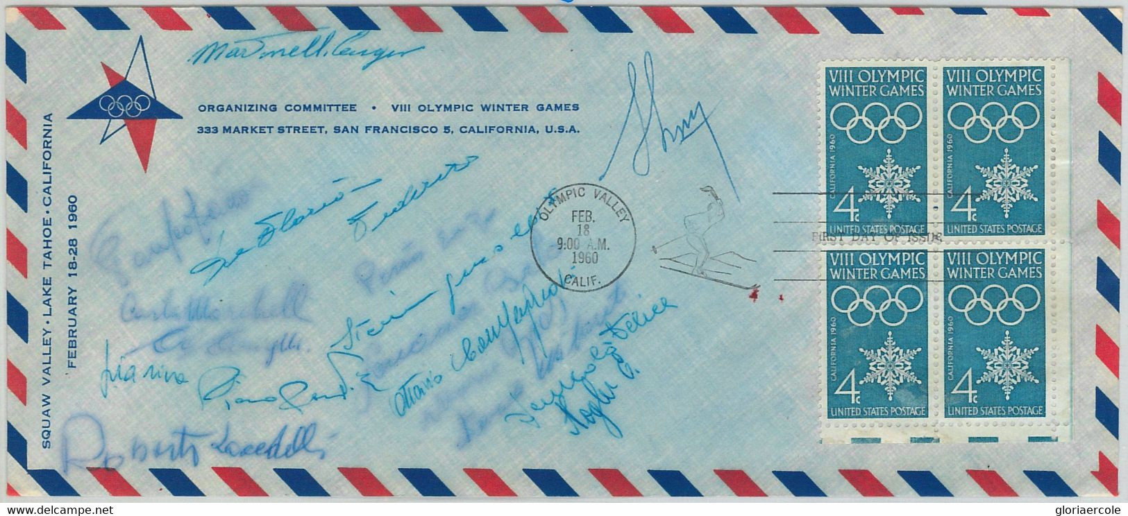 65163  - USA - COVER Signed By ITALIAN WINTER OLYMPIC TEAM 1960 AUTOGRAPHS: Lancedelli - Invierno 1960: Squaw Valley