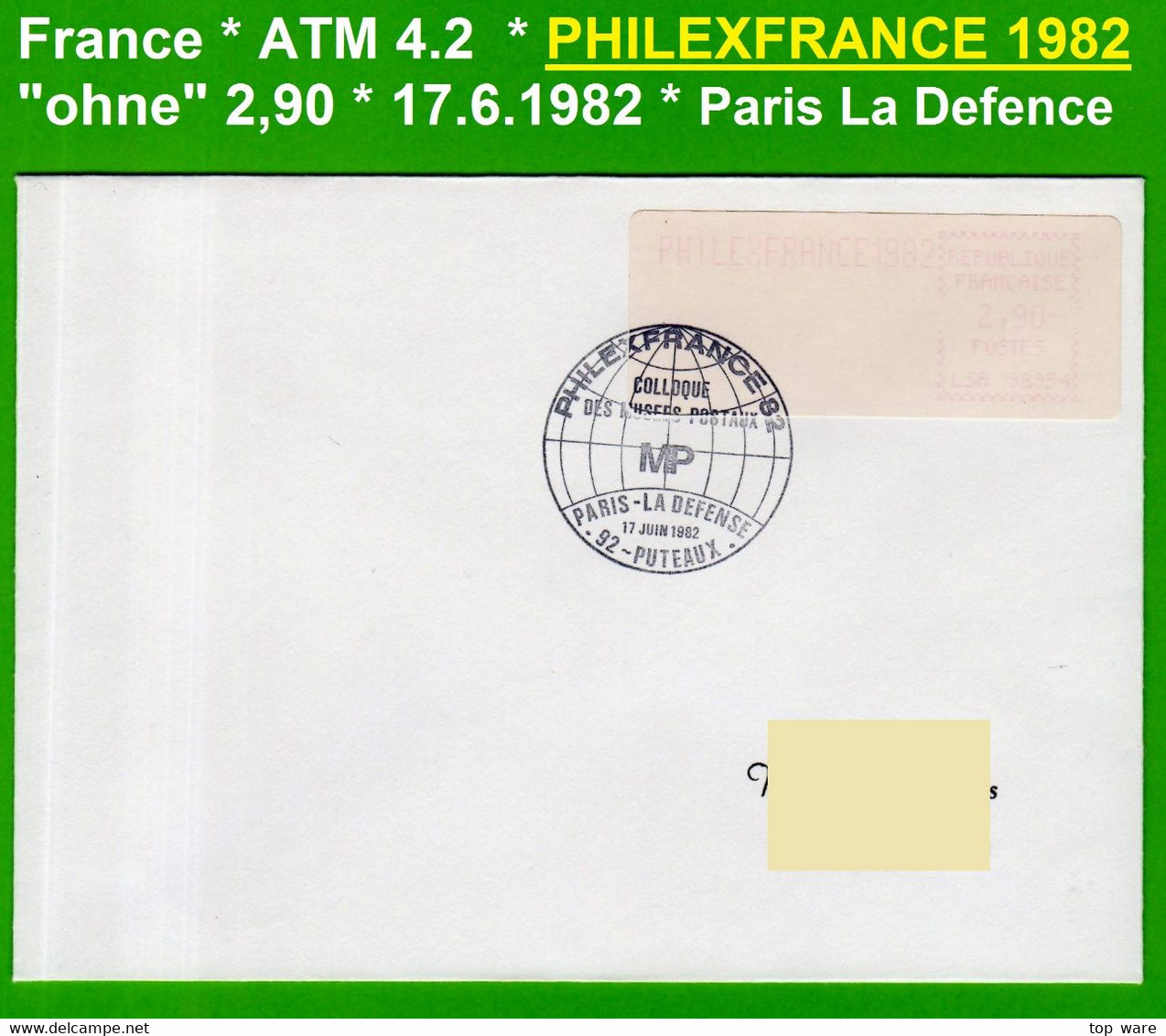 France ATM Vignette LSA 92954 / Michel 4.2 / 2,90 FF On Cover / PHILEXFRANCE 82 / LSA Distributeurs Automatenmarken - 1981-84 Types « LS » & « LSA » (prototypes)