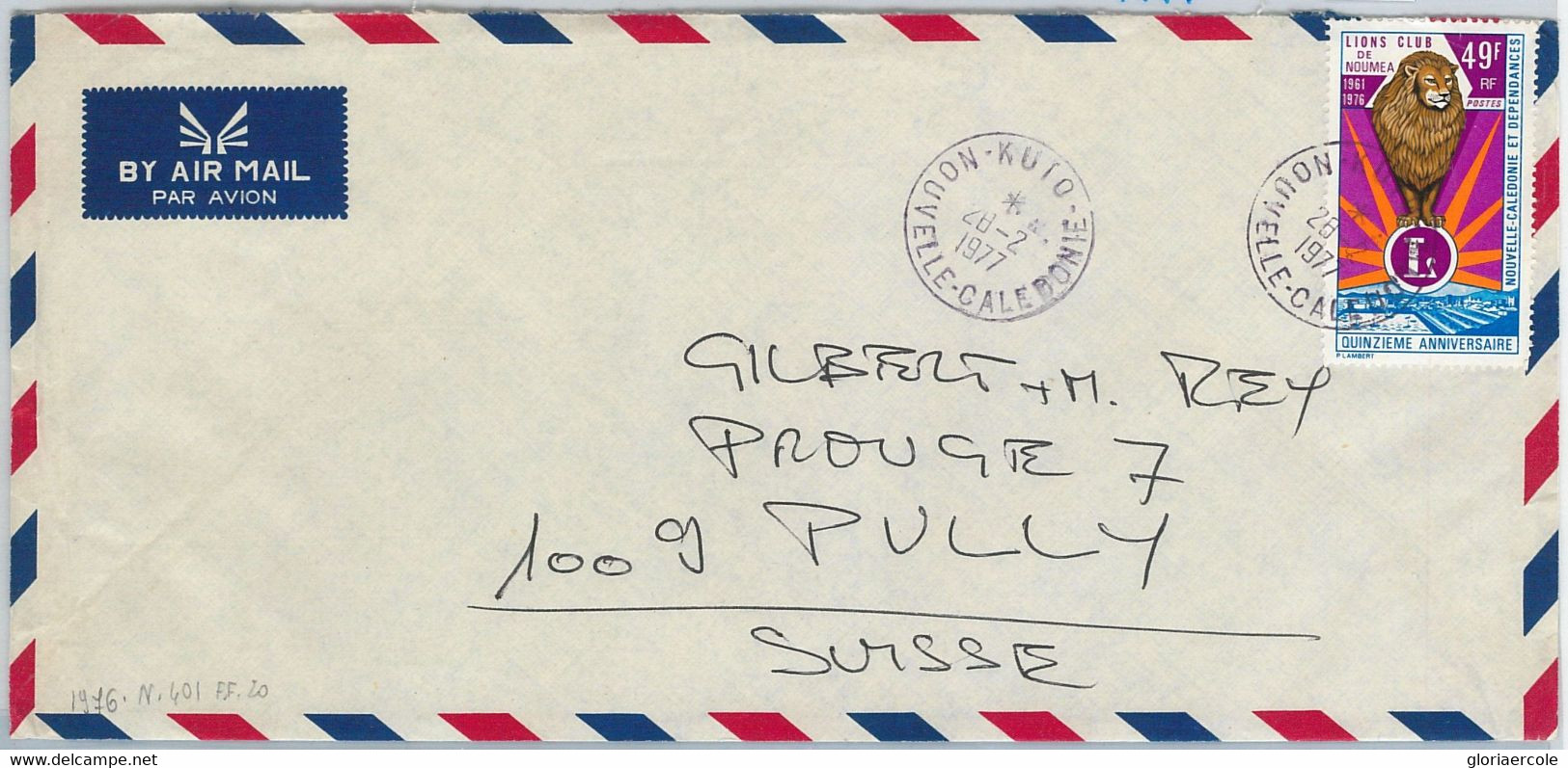 65139 -  Nouvelle-Caledonie - POSTAL HISTORY -  Airmail  COVER To SWITZERLAND 1977 - LION - Lettres & Documents