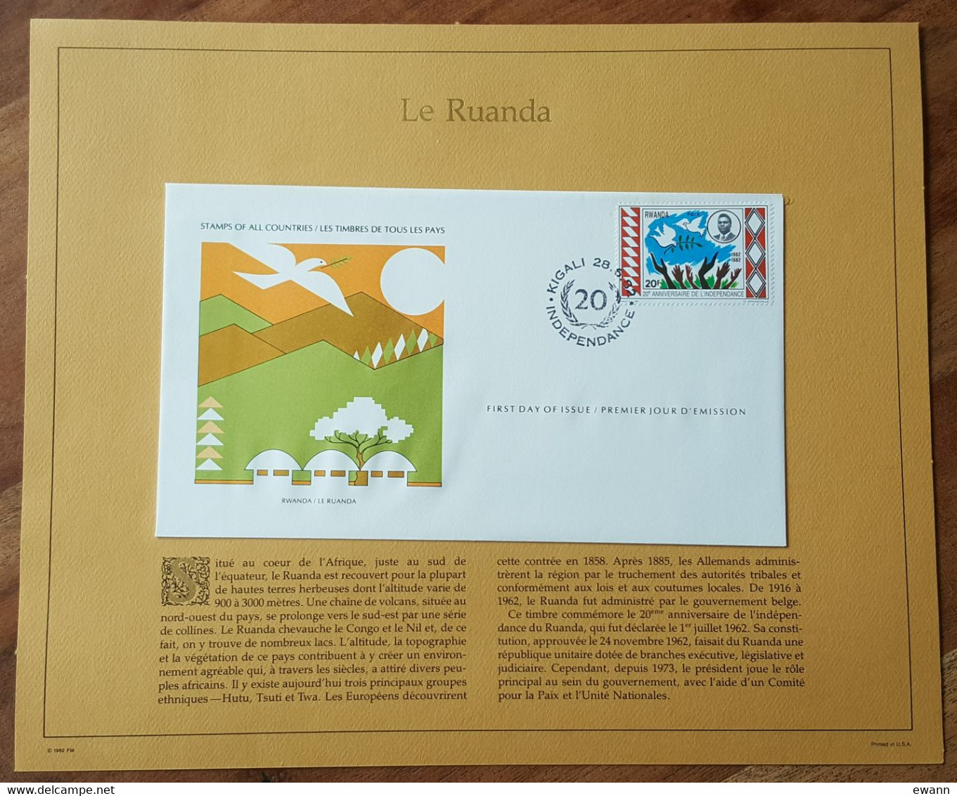 RWANDA - FDC 1982 - YT N°1056 - Indépendance - Sur Document - 1980-1989