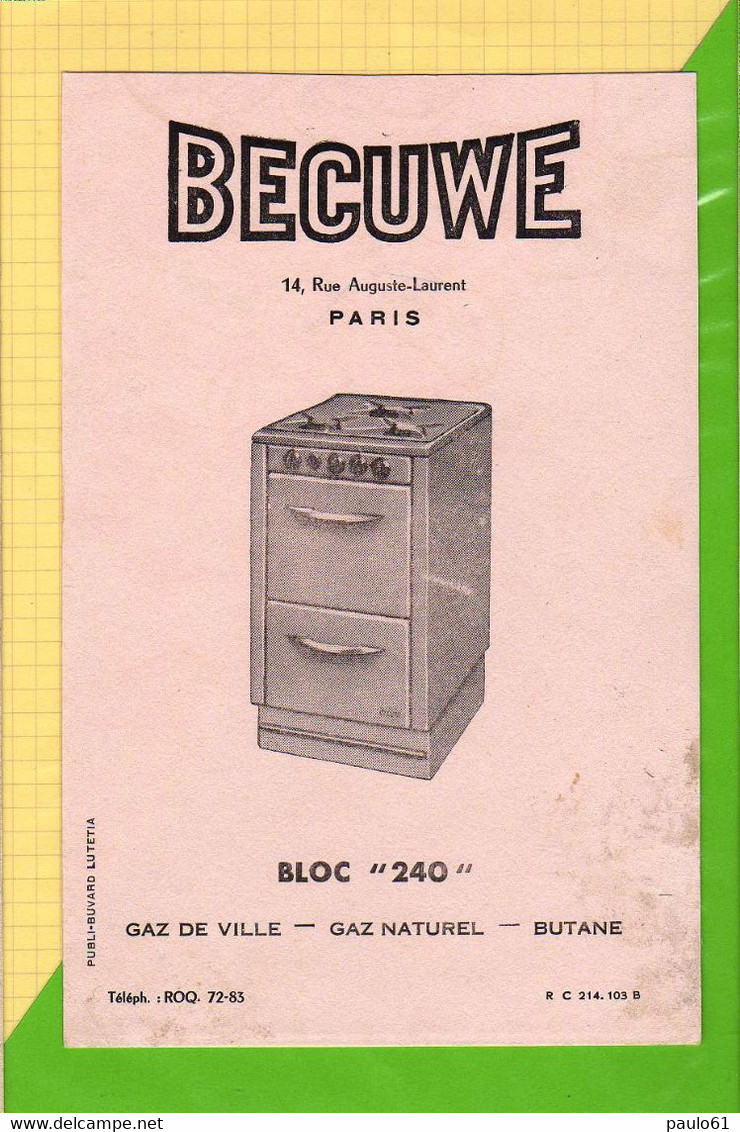 BUVARD &amp; Blotting Paper :  Bloc 240 BECUWE  Gaz De Ville Butane - Electricity & Gas