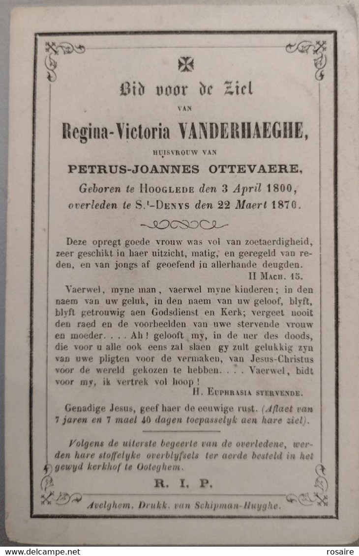 Regina Victoria Vanderhaeghe Hooglede 1800-s.t Denys 1870 - Andachtsbilder