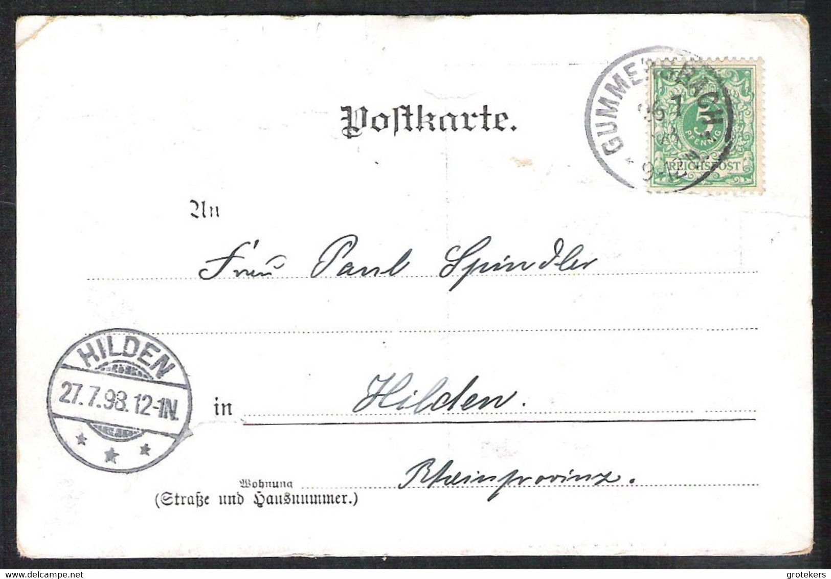 GUMMERSBACH Gruss Künslerkarte 1898 Nach HILDEN - Gummersbach