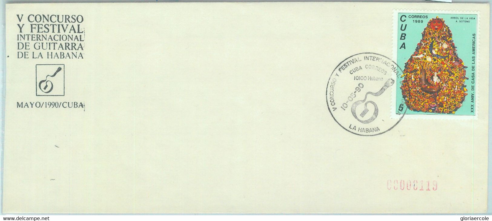 84259 - CUBA - Postal History -  SPECIAL EVENT Cover + Postmark  1990 - MUSIC - Covers & Documents