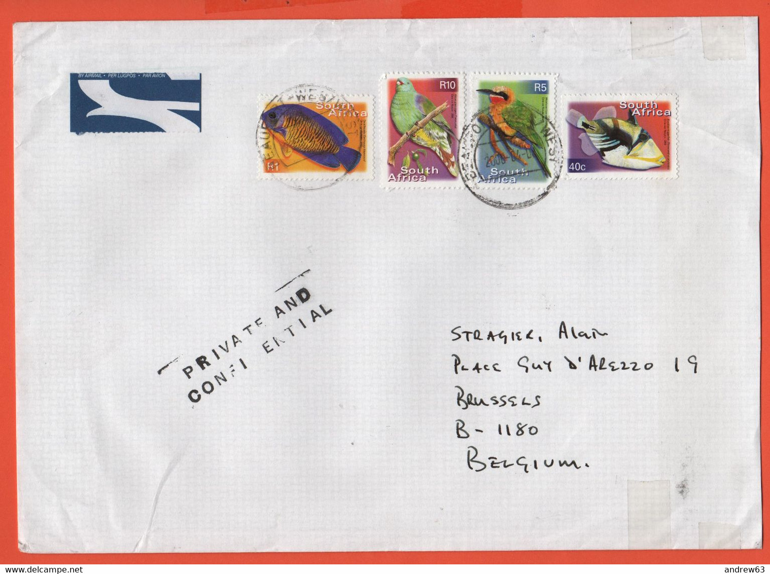 RSA - South Africa - Sud Africa - 2008 - 2 Fishes + 2 Birds - Medium Envelope - Viaggiata Da Beaufort West Per Bruxelles - Briefe U. Dokumente