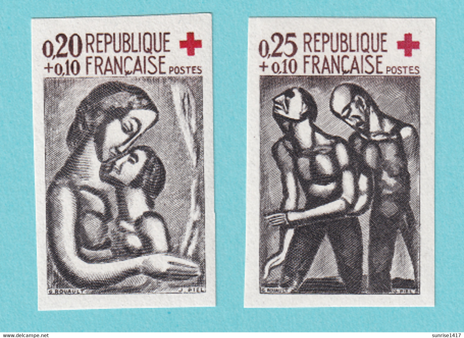 1961, YT No. 1323/1324, Imperf, Red Cross, Rouault, MNH - Zonder Classificatie