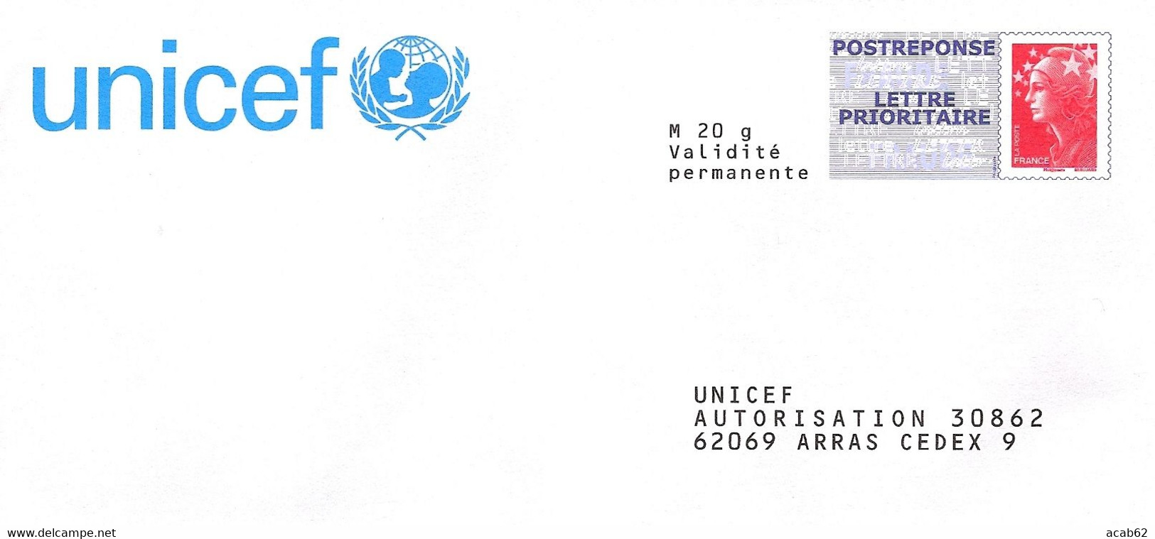 France, PAP,  Beaujard, Postréponse, Lettre Prioritaire, 11P065, Unicef - PAP: Antwort/Beaujard