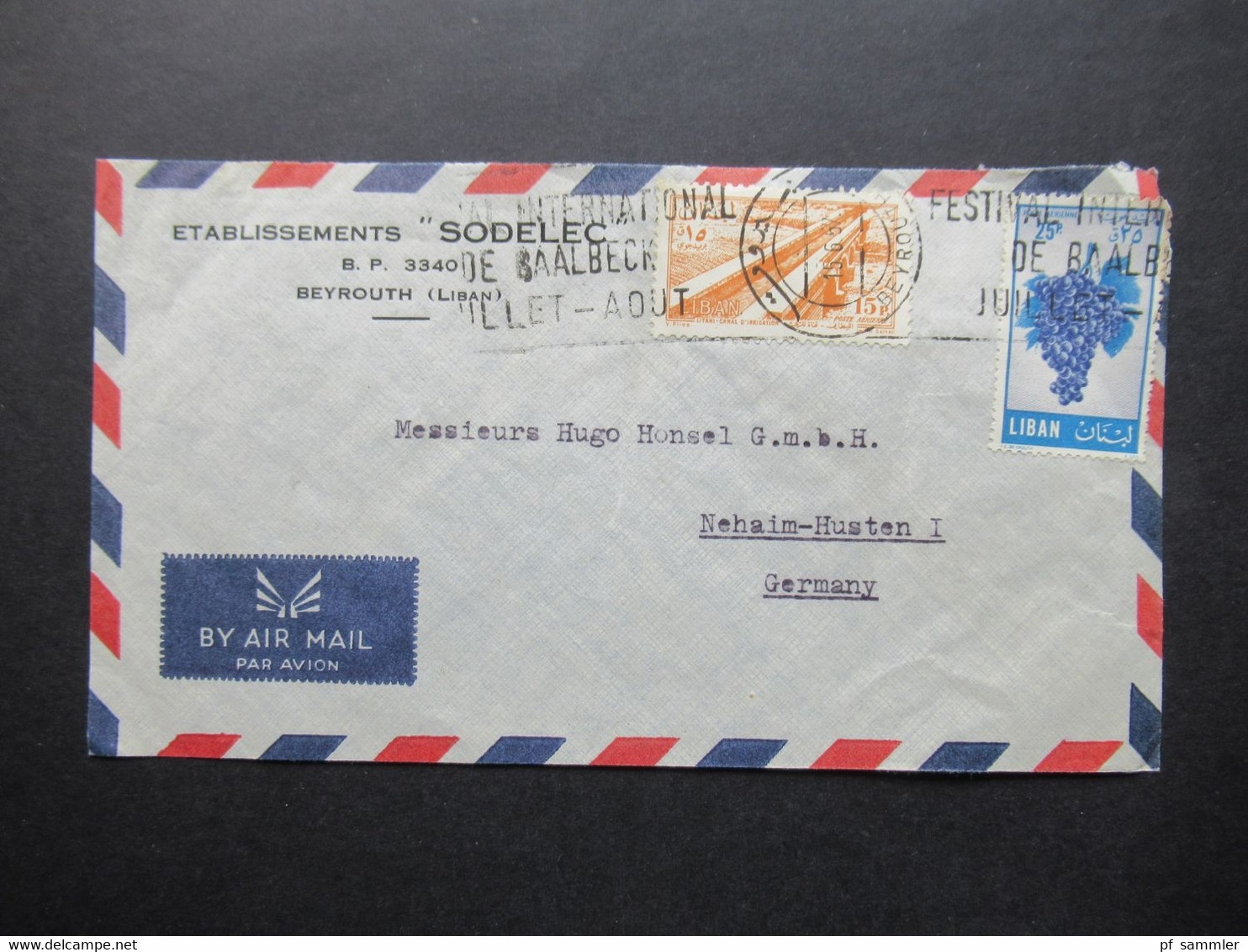 Libanon 1957 Umschlag Etablissements Sodelec Beyrouth (Liban) Luftpost Air Mail Nach Neheim Hüsten - Libano