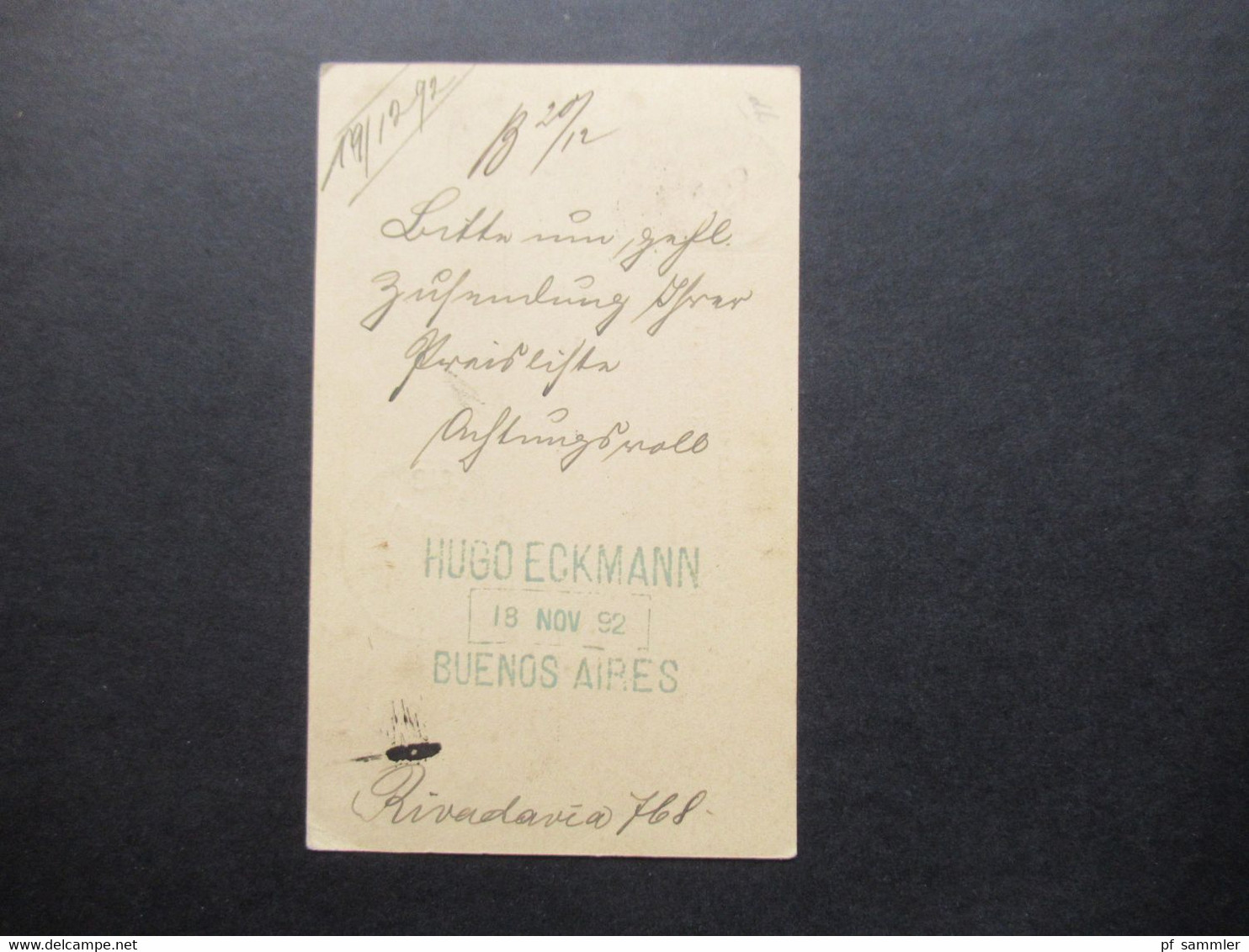 Argentinien 1892 Ganzsache UPU Drogueria Del Leon Hugo Eckmann Kleiner Stempel / Fingerhutstempel Buenos Aires Nach Berl - Brieven En Documenten