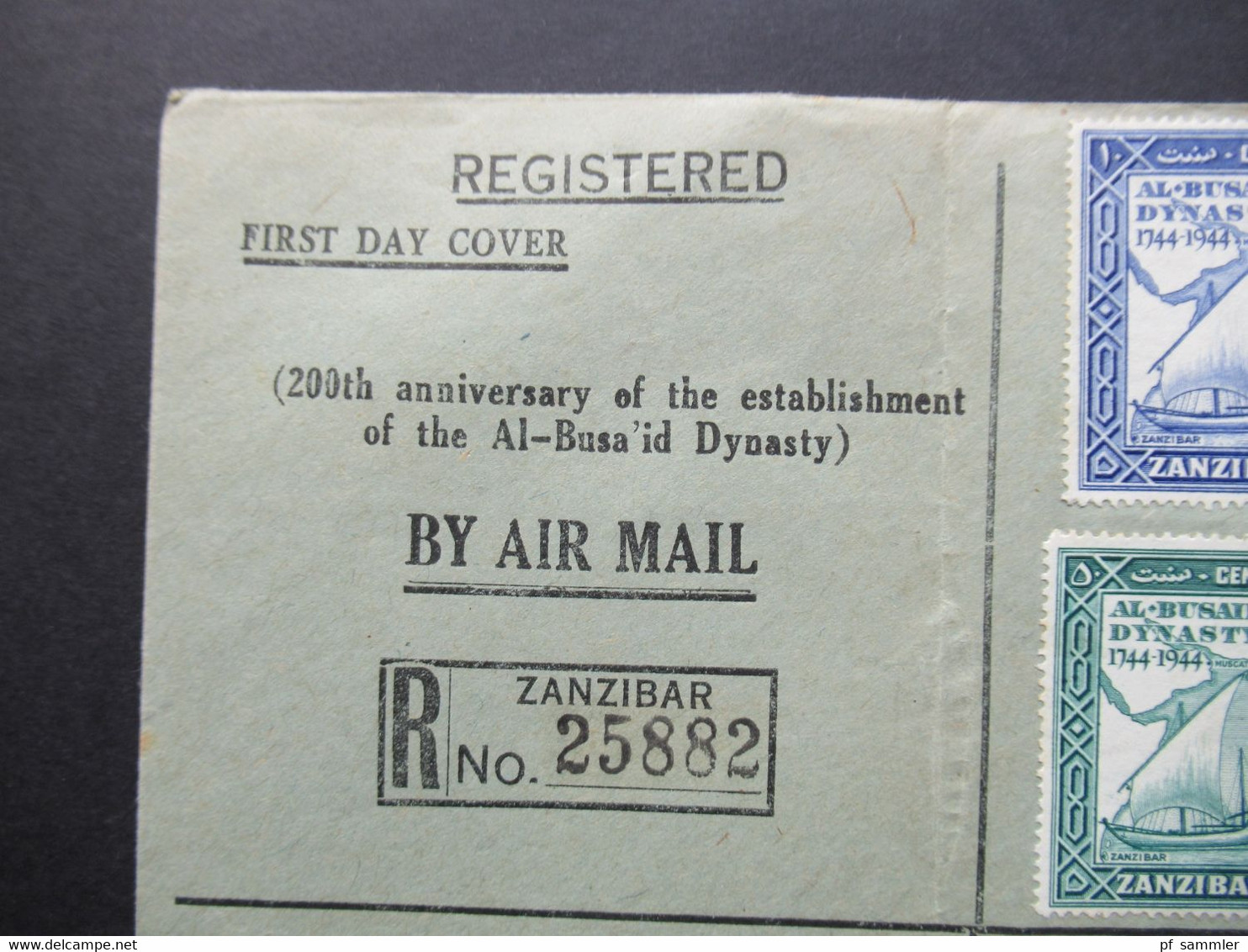 Zanzibar 1944 Registered FDC By Air Mail Nach Mombasa Kenya 200th Anniversary Of Al-Busa'id Dynasty - Zanzibar (...-1963)