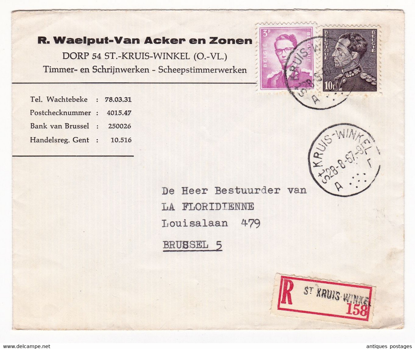Lettre Sint-Kruis-Winkel 1967 Winkel-Sainte-Croix Waelput Van Acker En Zonen Belgique Brussel Bruxelles - Storia Postale