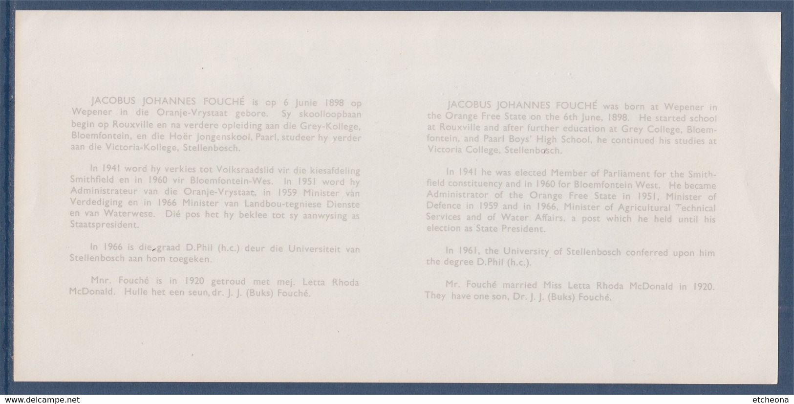 Enveloppe République Sud Africaine 2 Timbres Le Cap, Cap-Town 10.IV.68 Inauguration De La Statue Du Président - Briefe U. Dokumente