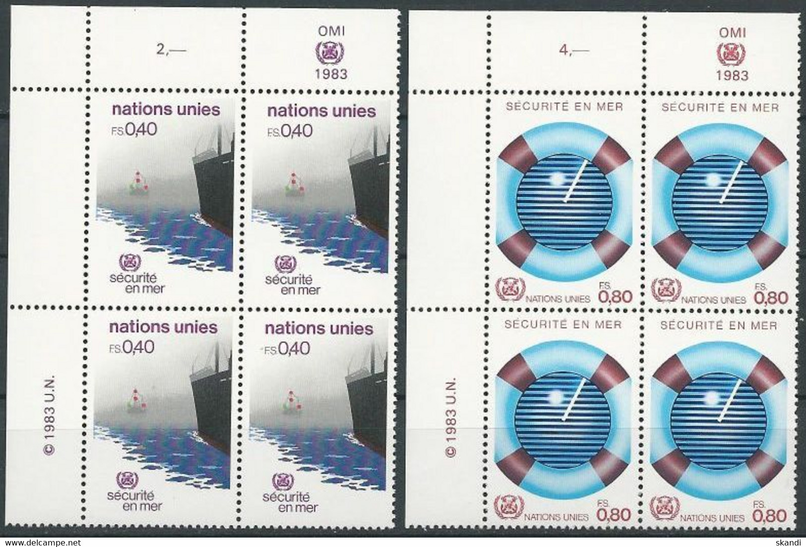 UNO GENF 1983 Mi-Nr. 112/13 Eckrand-Viererblocks ** MNH - Neufs