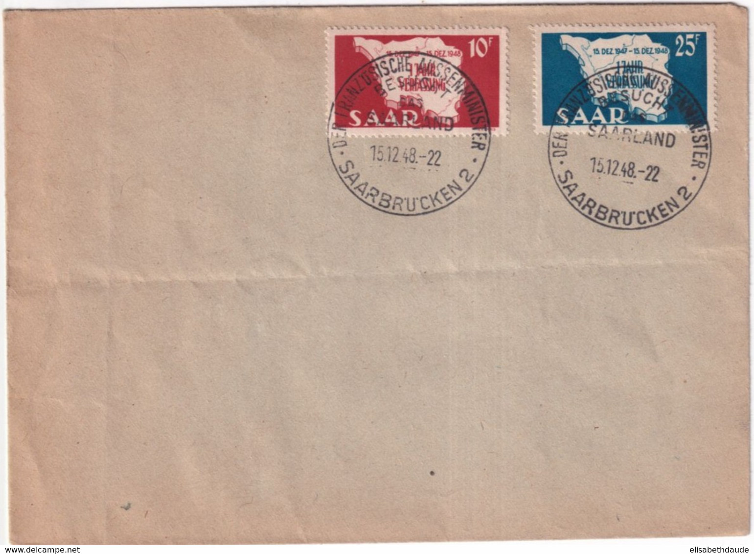 SAAR / SARRE - 15 DEC 1948 - FDC Avec SONDERSTEMPEL VISITE Du MINISTRE Des AFFAIRES ETRANGERES ! Sur MiNr.260/261 - FDC