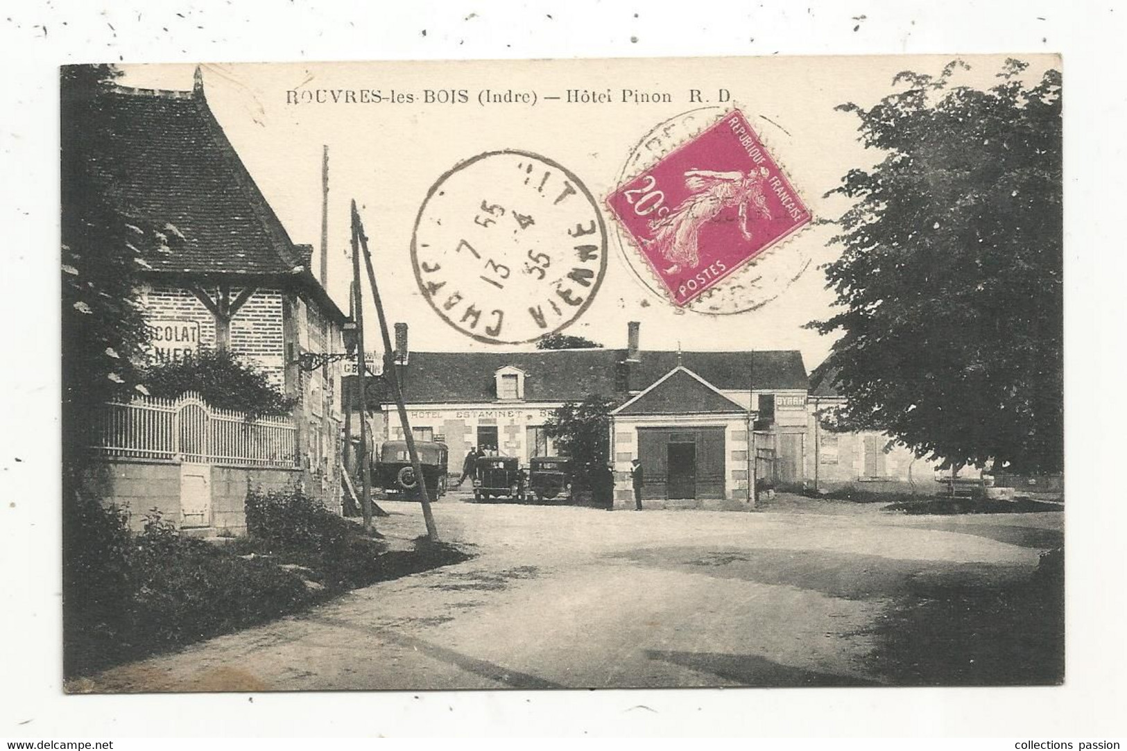 Cp , 36 , Indre , ROUVRES LES BOIS , Commerce , Hôtel PINON,  Voyagée 1935 , Coll. Guillot - Other & Unclassified