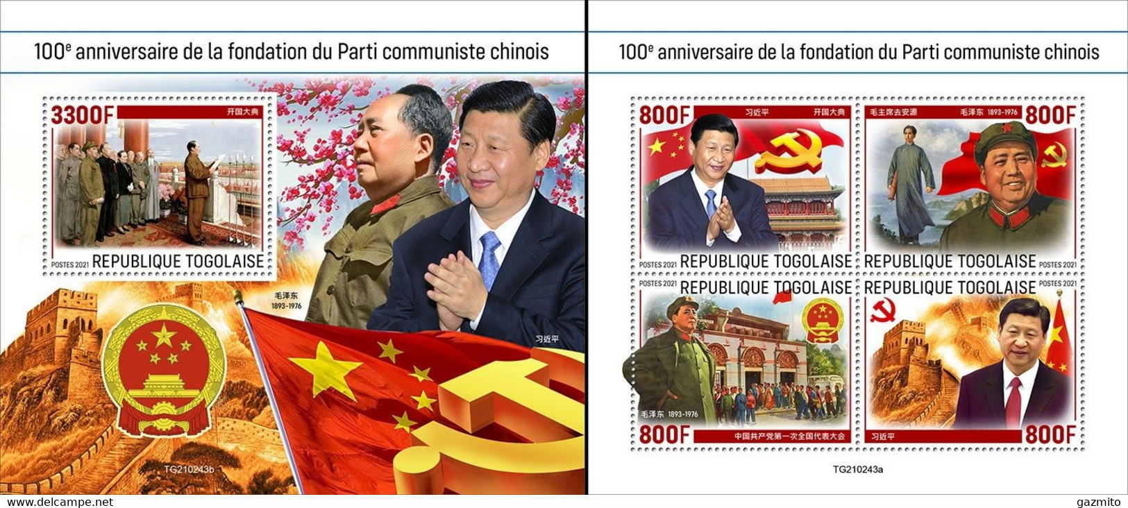 Togo 2021, 100th Chinese Communist Party, Mao, Xi, 4val In BF +BF - Mao Tse-Tung