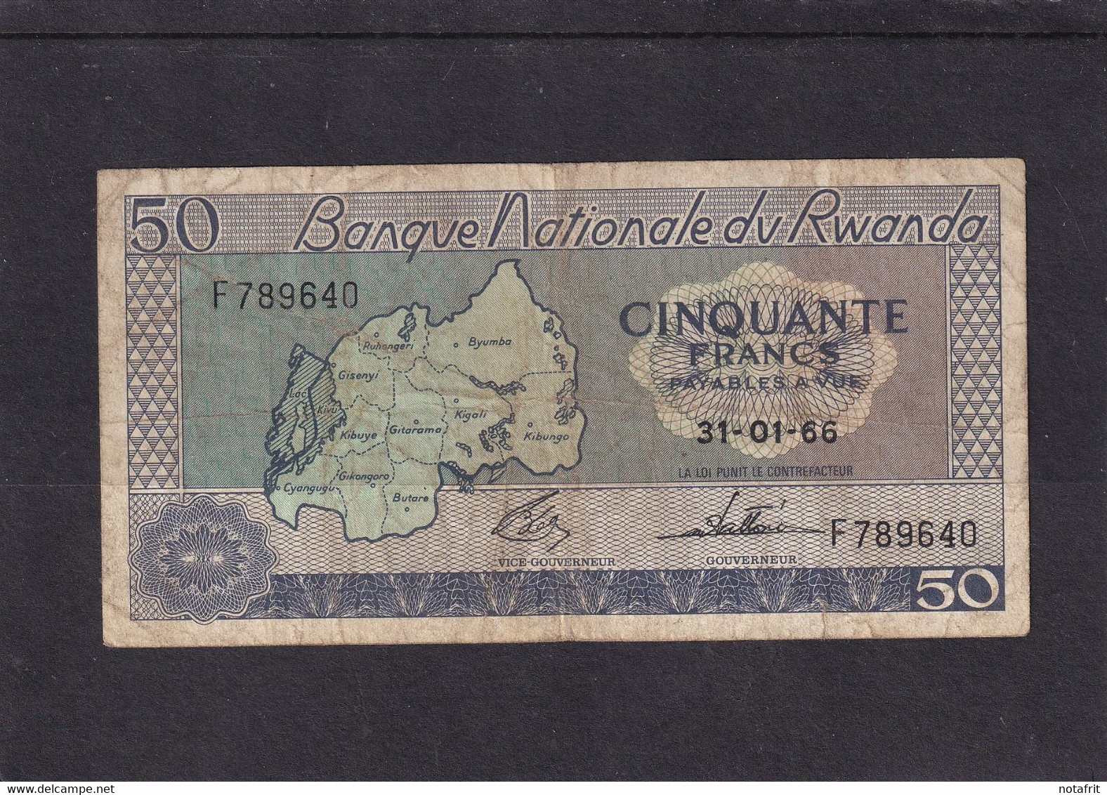 Rwanda 50 Fr 1966 Rare Date - Rwanda