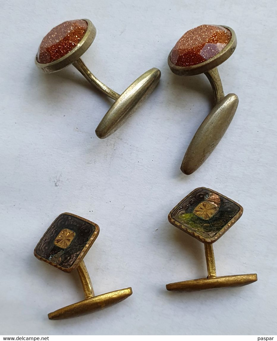 Lot De 2 Paires De Boutons De Manchette Anciens - Cuff Links & Studs