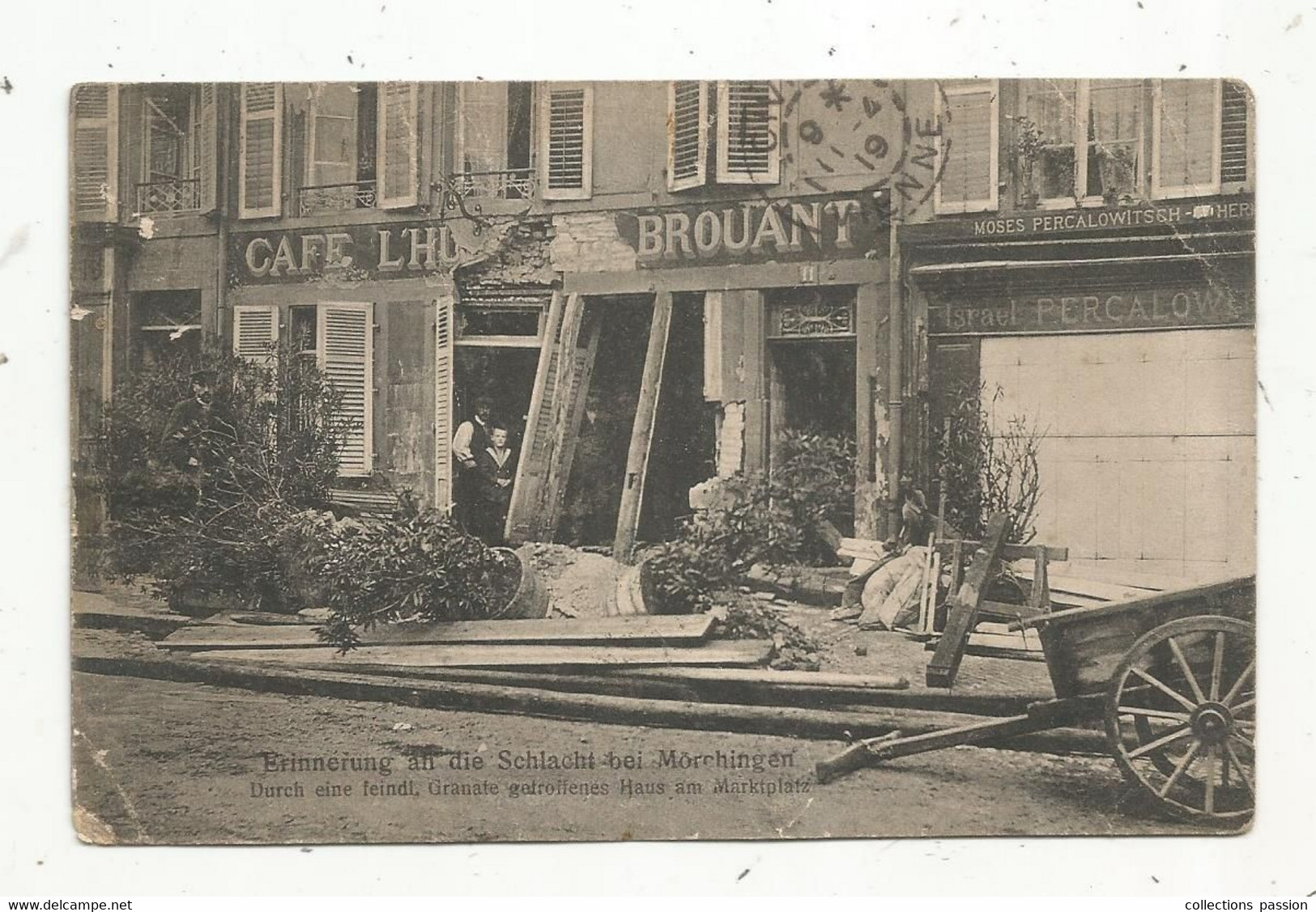 Cp , 57 , MORHANGE, Erinnerung An Die Schlacht Bei MÖRCHINGEN ,commerce , Café......BROUANT, Voyagée 1919 - Morhange