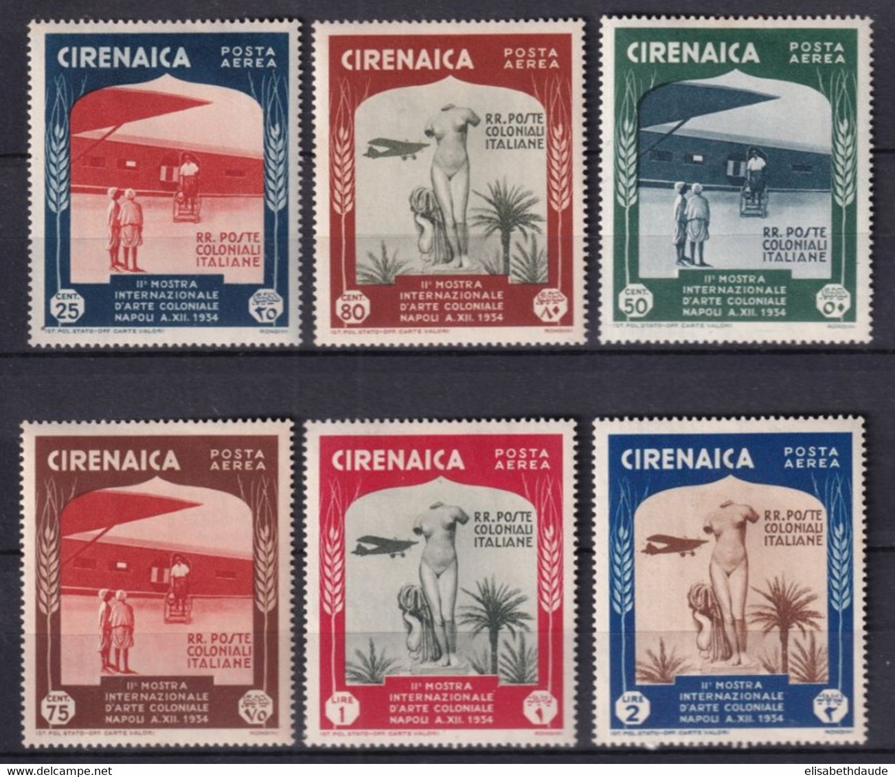 1934 - CIREANICA - POSTE AERIENNE YVERT N° 24/29 * MH - COTE = 30 EUR - Cirenaica