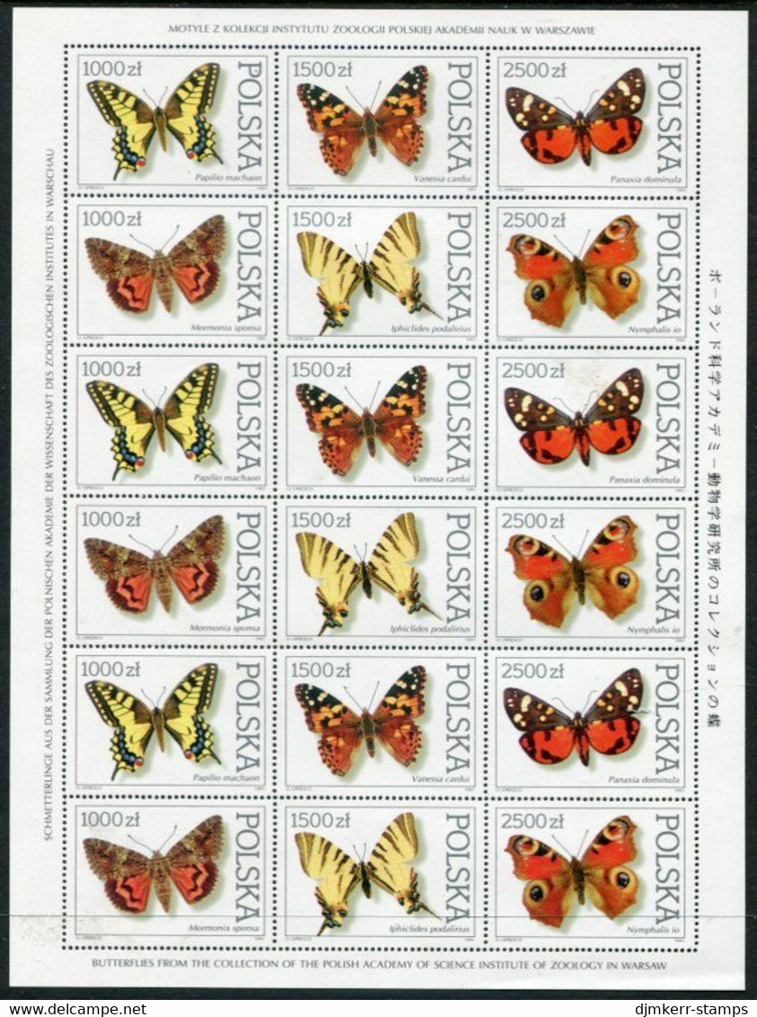 POLAND 1991 PHILANIPPON Philatelic Exhibition: Butterflies Sheet MNH / **.  Michel 3343-48 - Unused Stamps