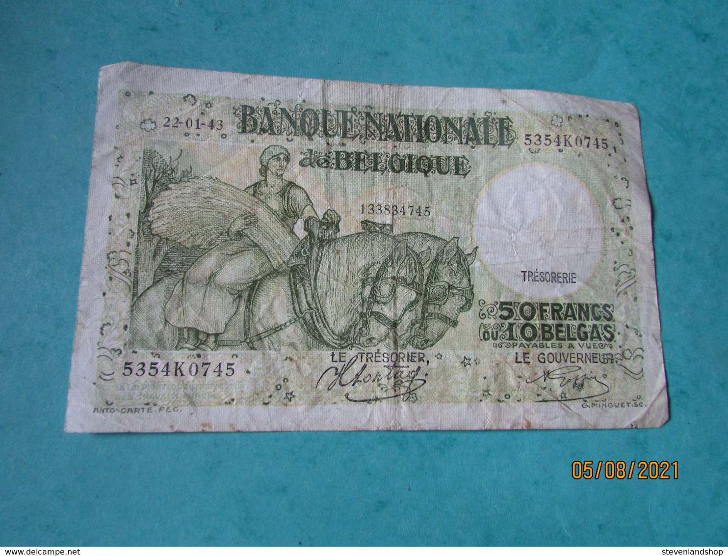 50 Frank Of 20 Belga, 1943 - 50 Francs