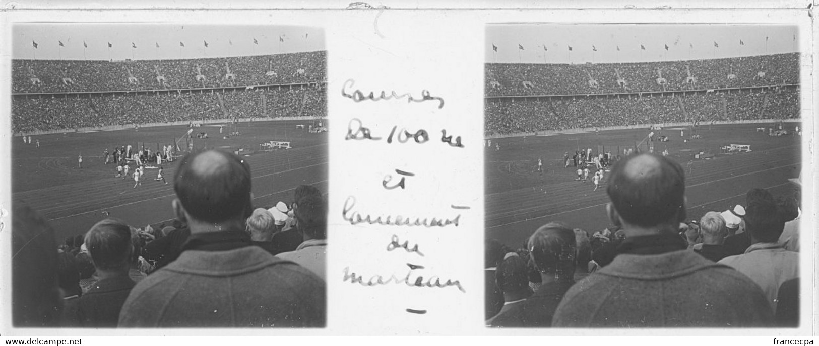 PP 61 - JEUX OLYMPIQUES ALLEMAGNE BERLIN 1936  Course Des 100 M Et Lancement Du Marteau - Plaques De Verre