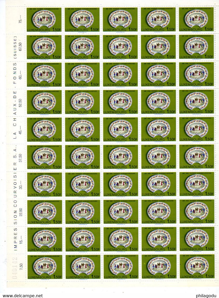 Luxembourg 1967, Bicentenaire De La Faïence, 704 / 705** En Feuille De 50, Cote 30 €, Prix  Stupide - Volledige Vellen