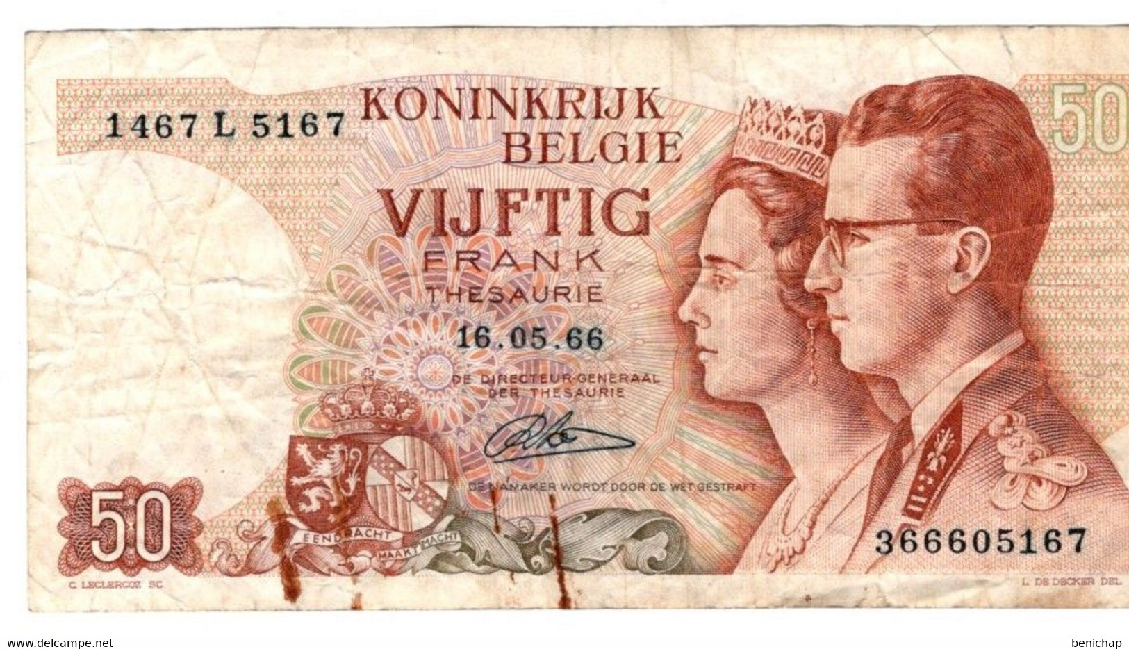 50 Francs - Frank 16.05.66 - Belgique - Belgïe - Roi Baudouin & Fabiola - Usagé - 50 Franchi