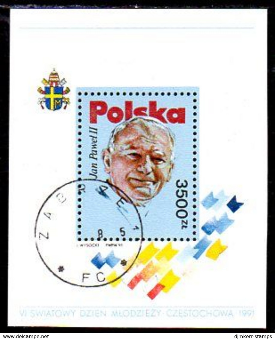 POLAND 1991 World Youth Day: Pope John Paul II Block Used.  Michel Block 113 - Used Stamps