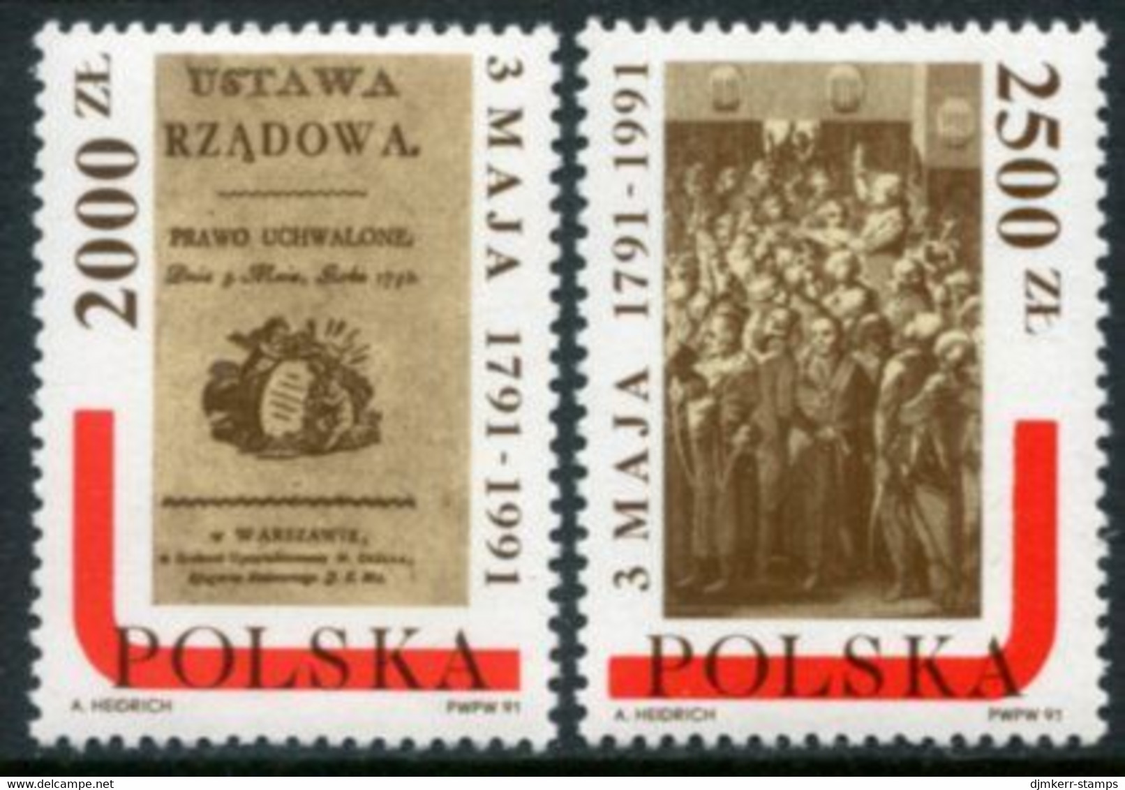 POLAND 1991 Constitution Of 1791 MNH / **.  Michel 3328-29 - Unused Stamps